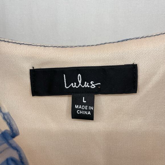 Lulus Size Large Babydoll Milkmaid Mini Dress Sheer Floral Blue Pink Romantic - Picture 7 of 10